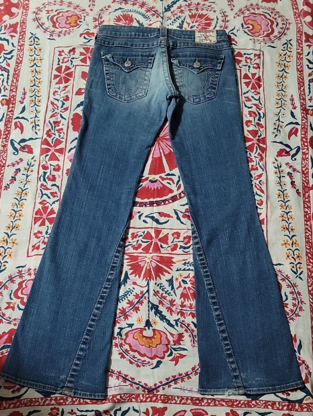 True Religion Women's Faded Blue Flare Jeans